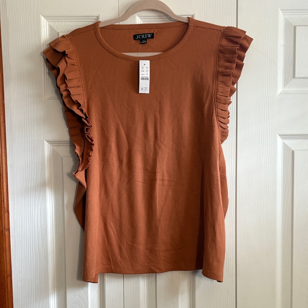 J. Crew Rust Ruffle Sleeve Ribbed Tank